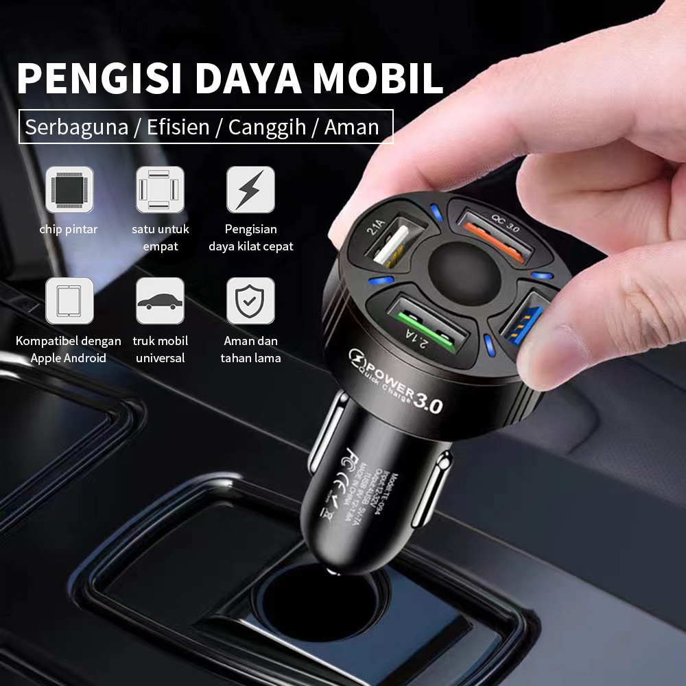Casan Mobil 4 Port Cas Mobil Fast Charging Charger Mobil Colokan Usb 4 Lubang