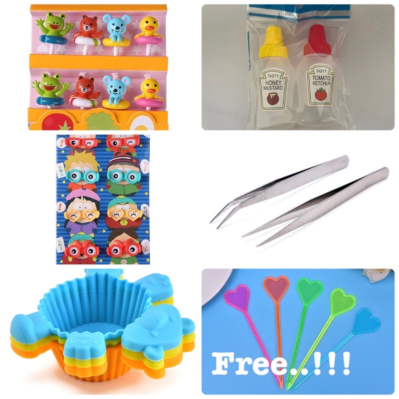 

hiasan bento, botol saus (FREE tusukan sate buah)