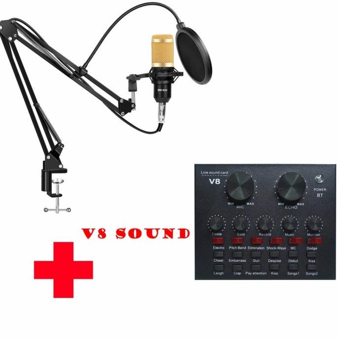 Paket mic condensor bm 800 full / bm800 full set soundcard v8 record