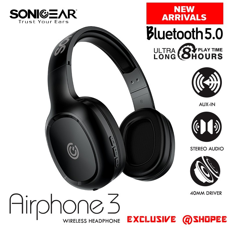 [EXCLUSIVE DI SHOPEE] SONICGEAR AIRPHONE 3 - Wireless Headset With Strong Bass and Clear Audio