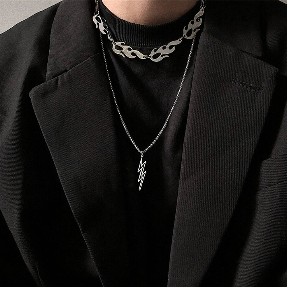 Set Kalung Rantai Choker Desain Api Gaya Punk Rock Harajuku Hip Hop Untuk Unisex