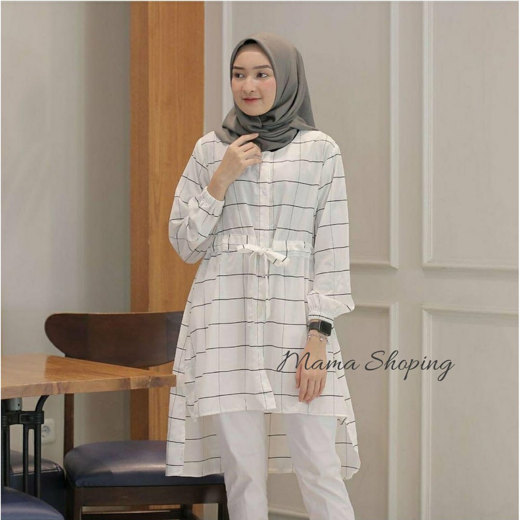 BAJU WANITA TUNIK LENGAN PANJANG MOTIF GARIS