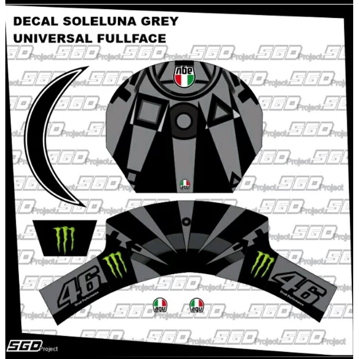 Sticker Decal Helm Soleluna Grey Universal For Fullface