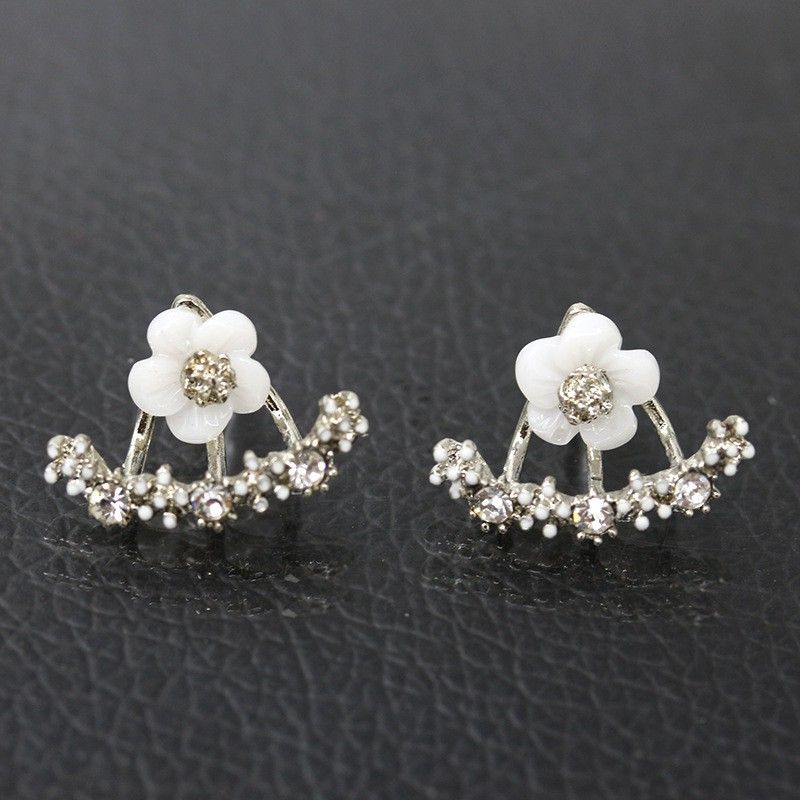 Anting Baris Bunga Zircon Flower Stud Earrings