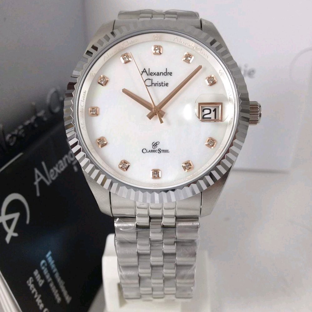 Jam Tangan Pria Alexandre Christie 8298 silver 40mm SIR Original