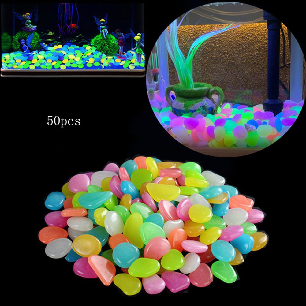 50pcs / Kantong Batu Glow In The Dark Untuk Dekorasi Taman / Tangki Ikan