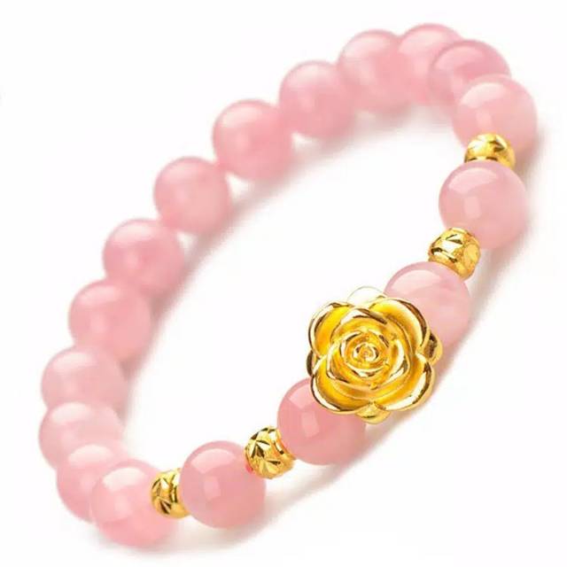 Gelang batu asli charm mawar MAINAN emas hongkong premium XUPING