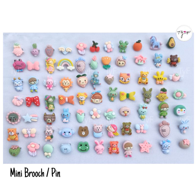 Bros Pin Mini Kecil Imut Karakter Anak Lucu Warna Warni Clay Bross Dagu Buah Bunga