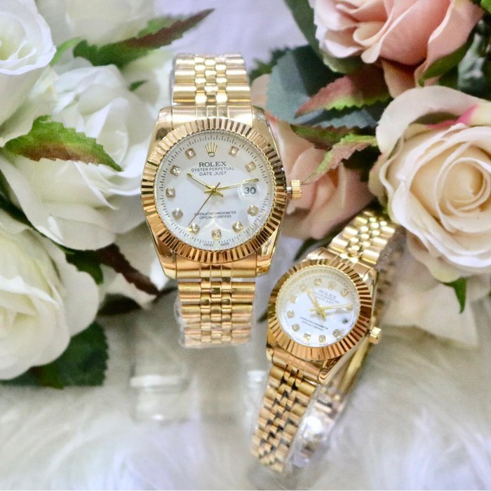 Jam Tangan Rolex Daytona Chrono Rantai Silver Couple pasangan Pria Wanita Import Murah Keren