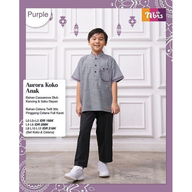Koko Anak Nibras Aurora Ungu Purple Lengan Pendek Setelan Celana Panjang Sarimbit Couple 2021