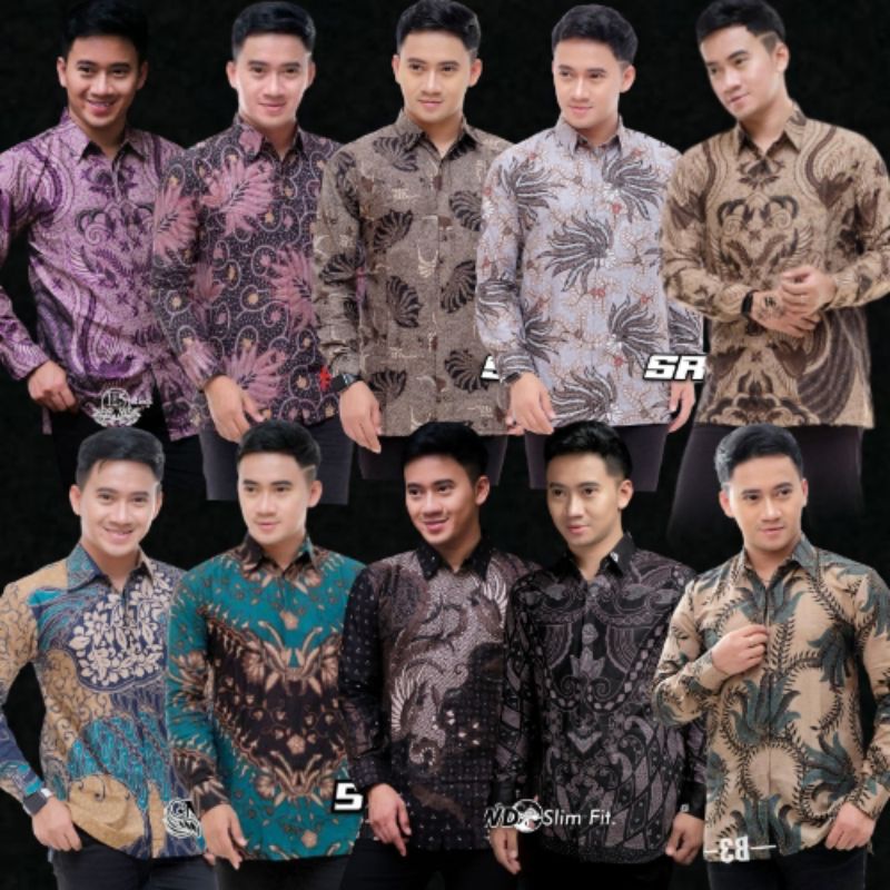 Kemeja baju batik pria lengan panjang seragam kantor padi lilack