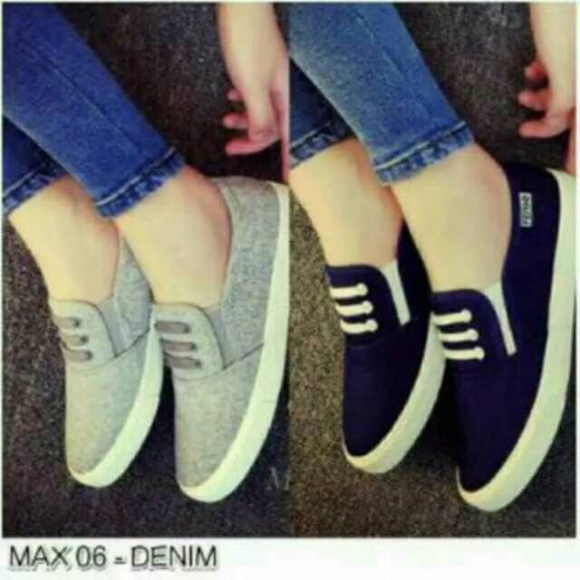 sepatu casual jeans slip on wanita hitam abu