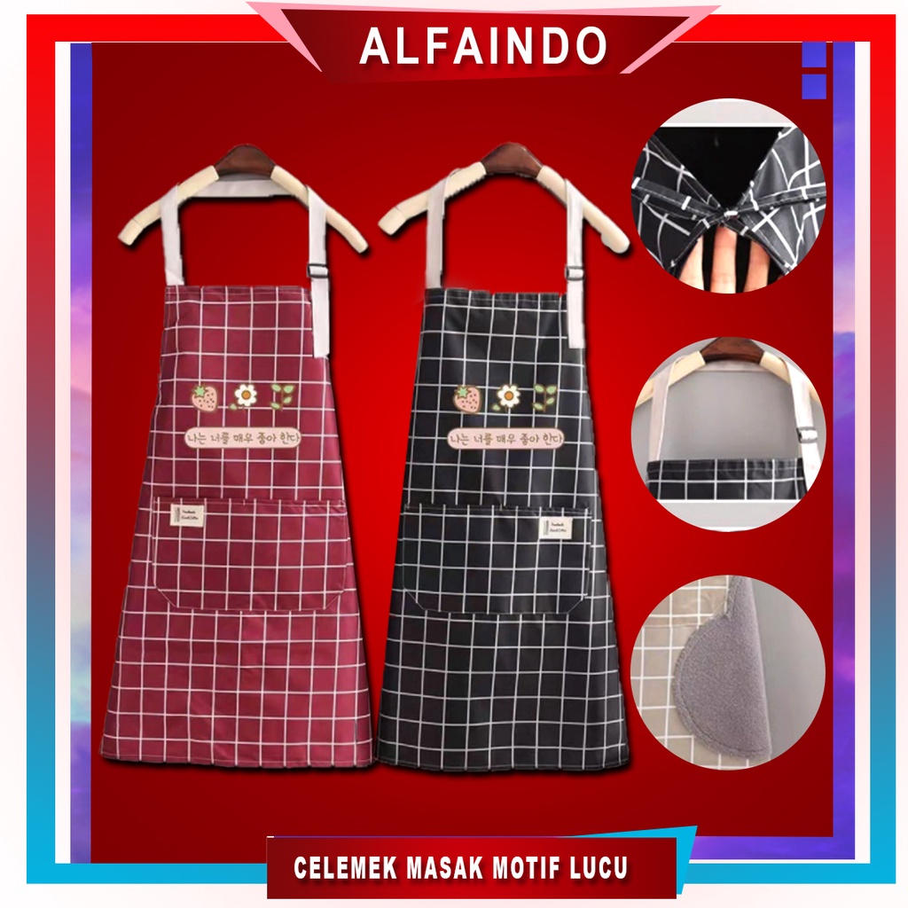 Alfaindo Apron Celemek Masak Barista Dapur Motif Garis Waterproof CM011