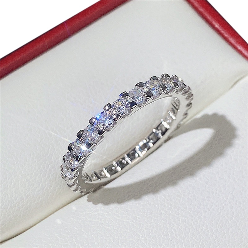 Cincin Jari Tipis Warna Silver Dengan Cubic Zirconia Untuk Wanita