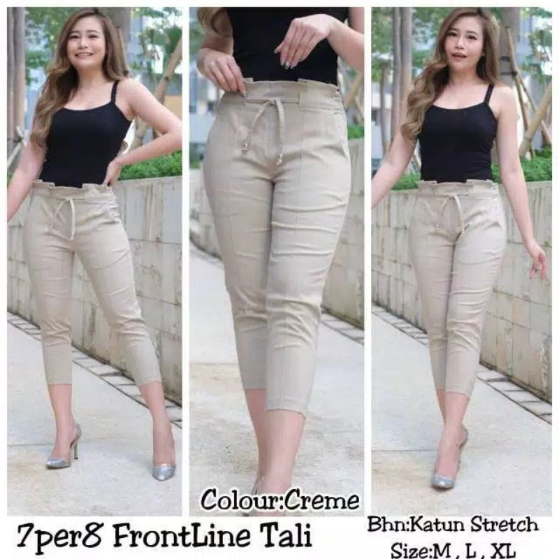 Celana Wanita 7per8 Front Line Tali+Pearl/Import/Katun Stretch #MURAH