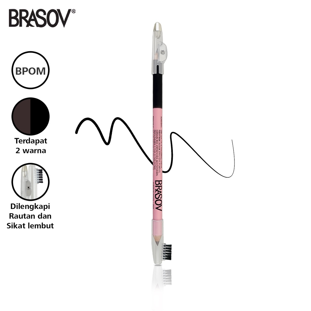 ★ BB ★ BRASOV Eyebrow Pensil Alis Duo 2.9 GR Dengan Sikat dan Peraut Eyebrow Pencil BPOM XX-CT-BR Black &amp; Brown