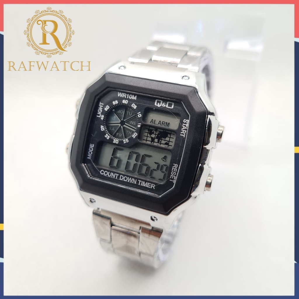 JAM TANGAN DIGITAL RANTAI QQ CASUAL AE PETA STAINLESS SPORT