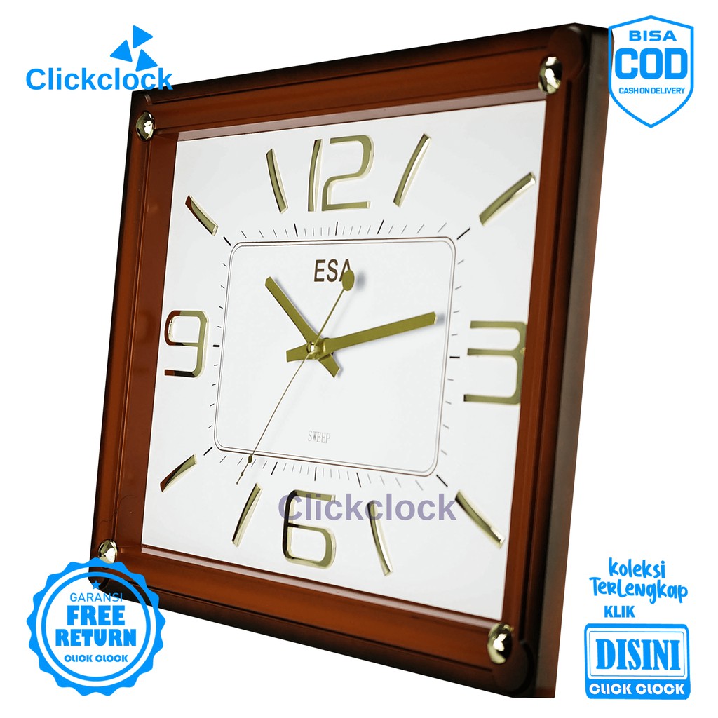 Jam Dinding Quartz Minimalis Coklat Esa WS 5684 Kecil Hiasan Rumah Murah