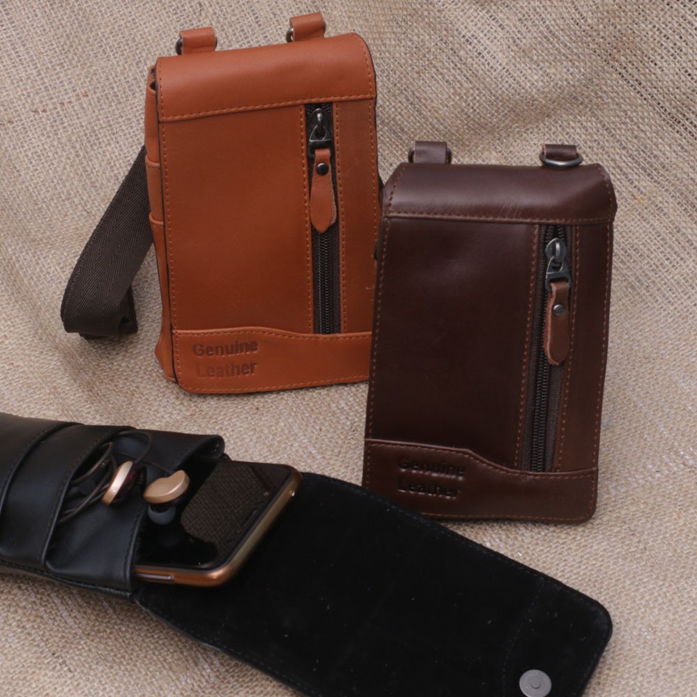 P021 QI LEATHER WAISTBAG FOR SMARTPHONE MULTIFUNGSI
