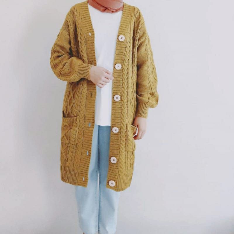 LA long cardi outer panjang jaket rajut wanita long kancing
