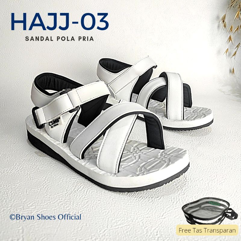 BRYAN Hajj-03 Sepatu Sandal Haji Umroh Silang Ninja Gunung Size 36-40 41 42 43 Putih (Pola Besar Pria)