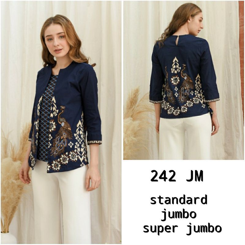 Atasan Blouse Batik Wanita Lengan Panjang bahan katun stretch, 242 JM#-5