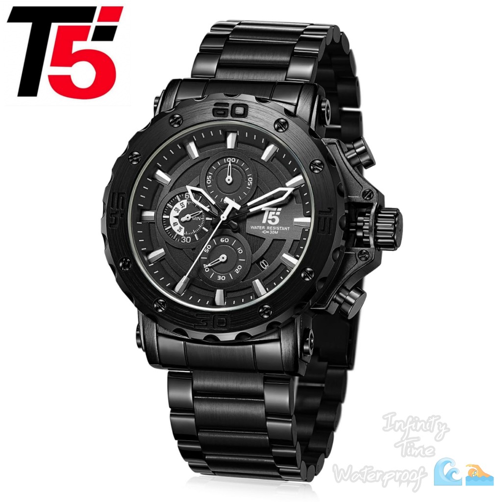 Jam Tangan Cowok T5 H3702 3702 H3702G Chrono dan Tanggal Aktif Rantai Stainless Kualitas Original Wa