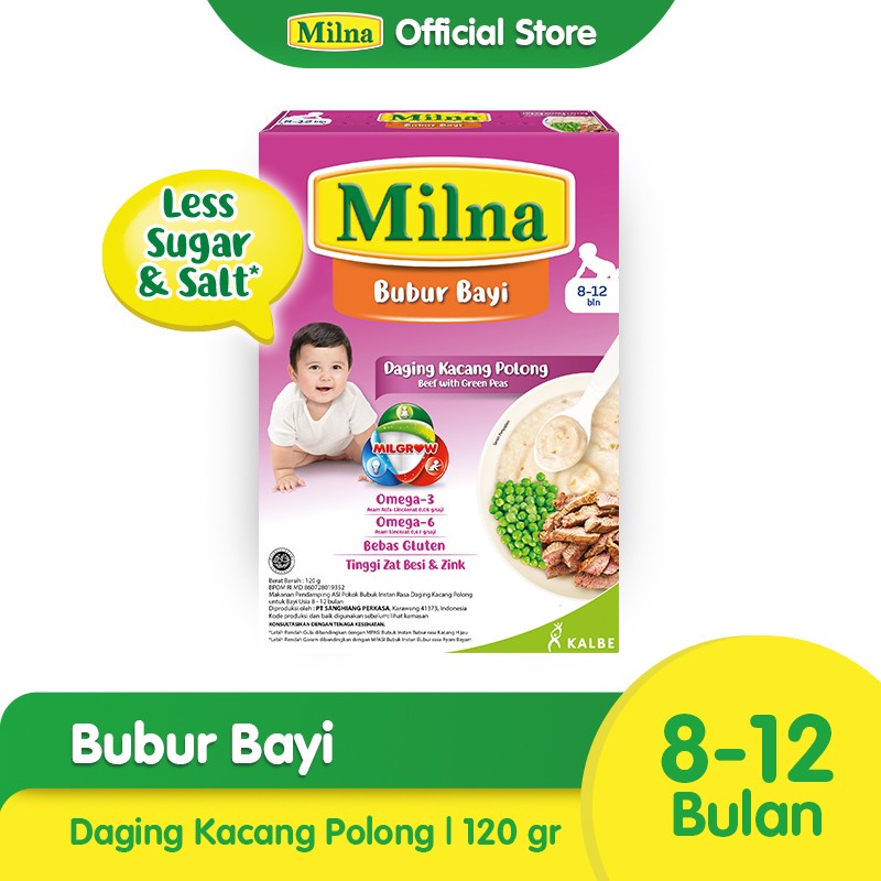 MILNA Bubur Bayi 8-12 Bulan / MILNA BUBUR BAYI 8+ / MPASI Bayi Sehat / Berbagai Rasa Enak Kemasan 120gr