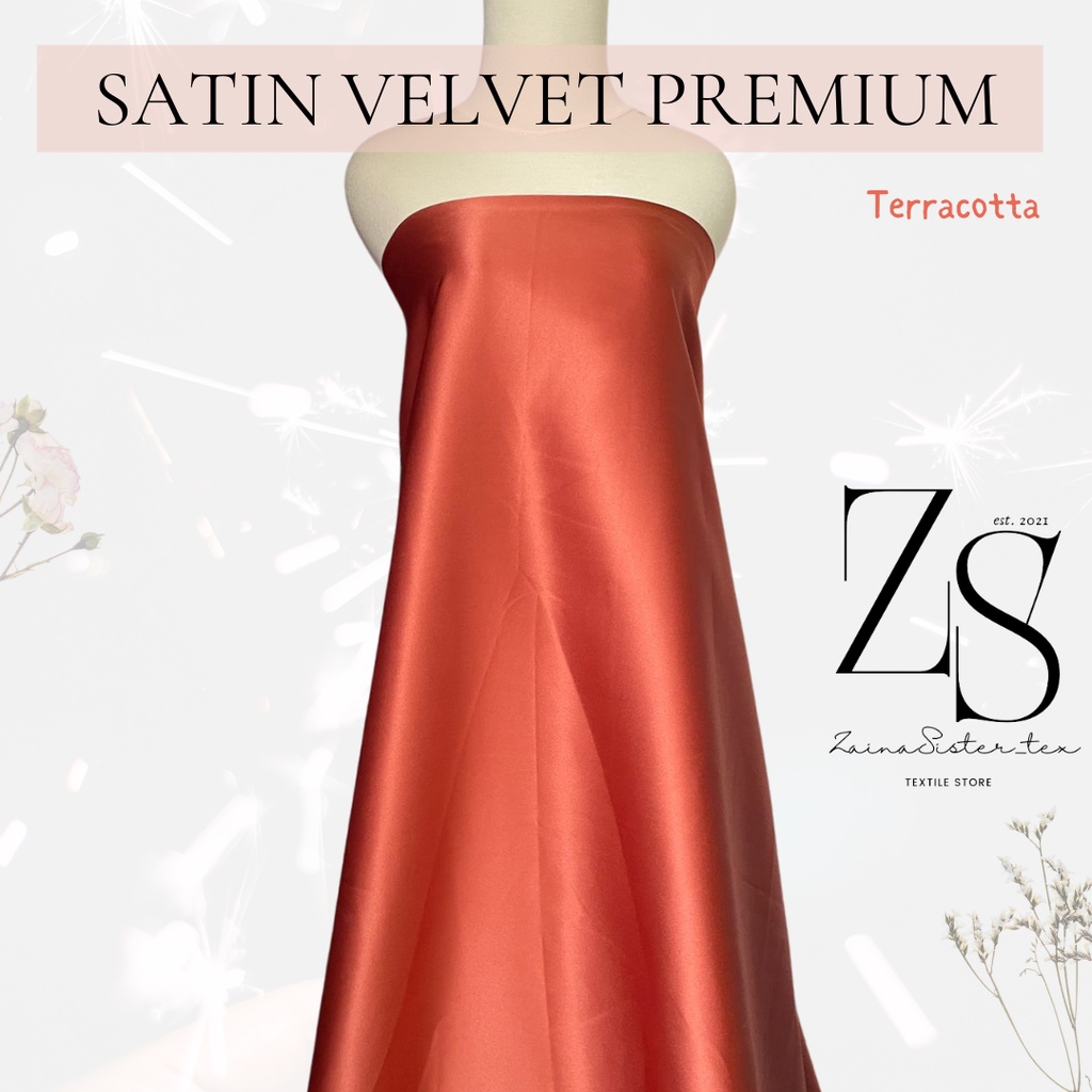 Bahan Kain Satin Velvet Premium Warna Rose Bronze Terracota Terakota Furing Kebaya Bridesmaid