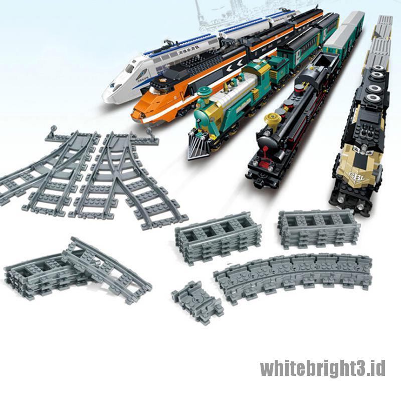 (white3) 10pcs Mainan Balok Bangun / Susun model Lego Bentuk Rel Kereta Api Lurus + Melengkung