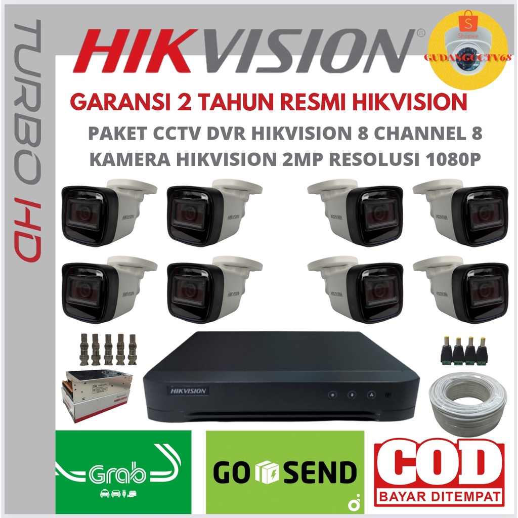 PAKET CCTV HIKVISION 8 CHANNEL 8 KAMERA 2MP HIKVISION TURBO HD 1080P NON-AUDIO DAN AUDIO SERIS-1