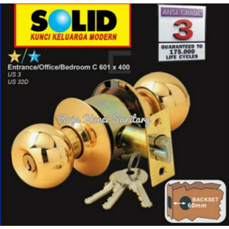 Kunci Bulat Solid C 601x400 US 32D/Kunci Kamar Mandi Solid Stainless/Kunci Pintu PVC