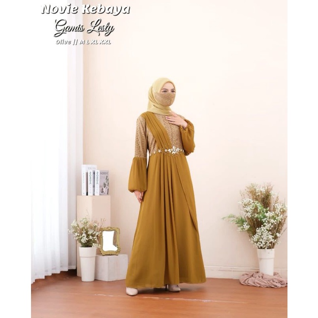Realpict Gamis Lesty bahan brukat katun Kombi ceruty babydoll inner velvet premium