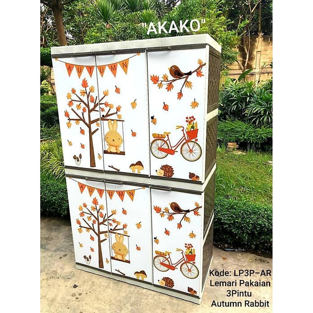LP3P - AKAKO - Lemari Plastik - Lemari Pakaian 3 Pintu Motif Full Printing
