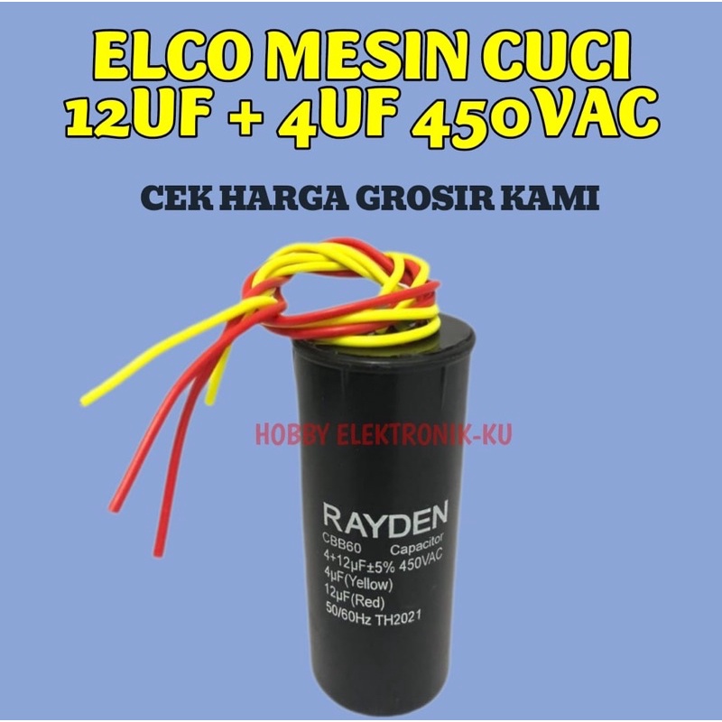 CAPASITOR ELCO MESIN CUCI 12UF 4UF 450VAC