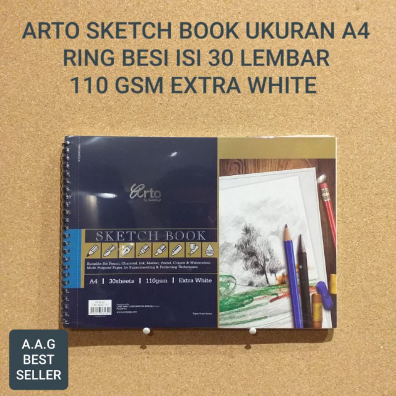 

ARTO SKETCH BOOK UKURAN A4 RING BESI ISI 30 LEMBAR 110 GSM EXTRA WHITE