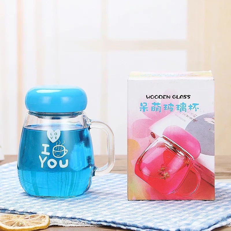 Yamata Gelas Mini I Love You Botol Minum Kaca Anak Sekolah Remaja Unik Lucu Dengan Motif Kartun Gelas Kaca Murah Pegangan Saringan Karet Anti Tumpah