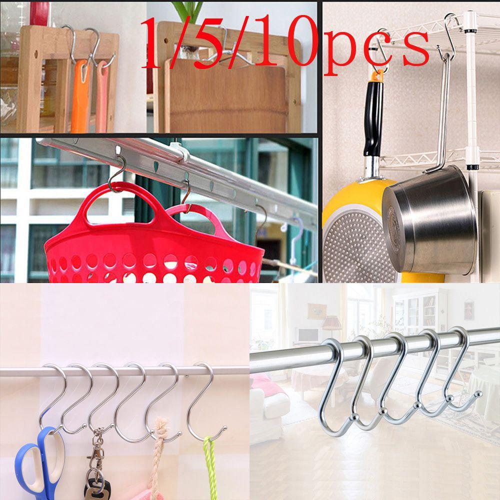 CHOOKYY 1/5/10pcs Gantungan Hook Baju Stainless Steel Rak Penyimpanan Dapur Rumah