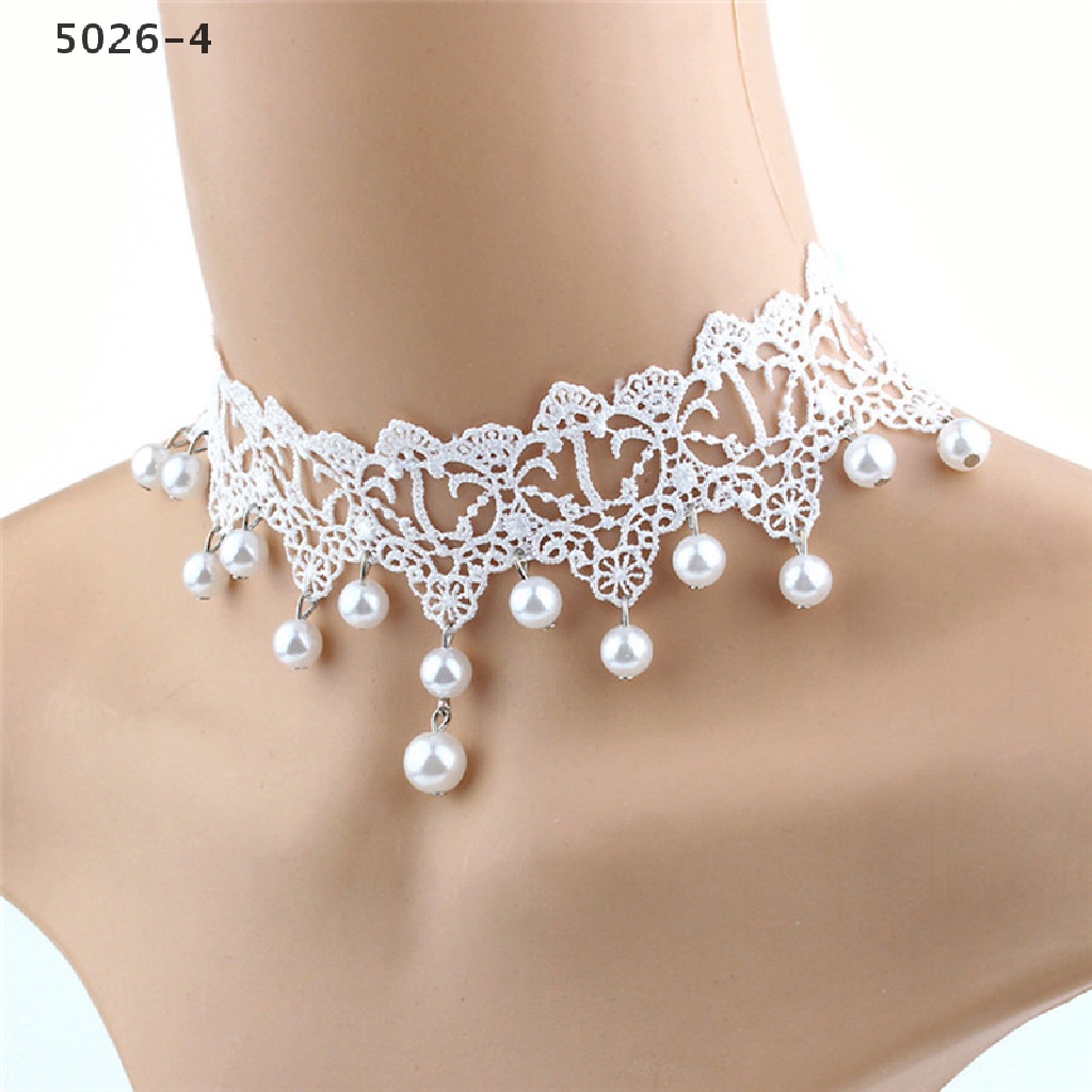 5026-4 Kalung Choker Lace Sexy Aksen Mutiara Imitasi Untuk Wanita