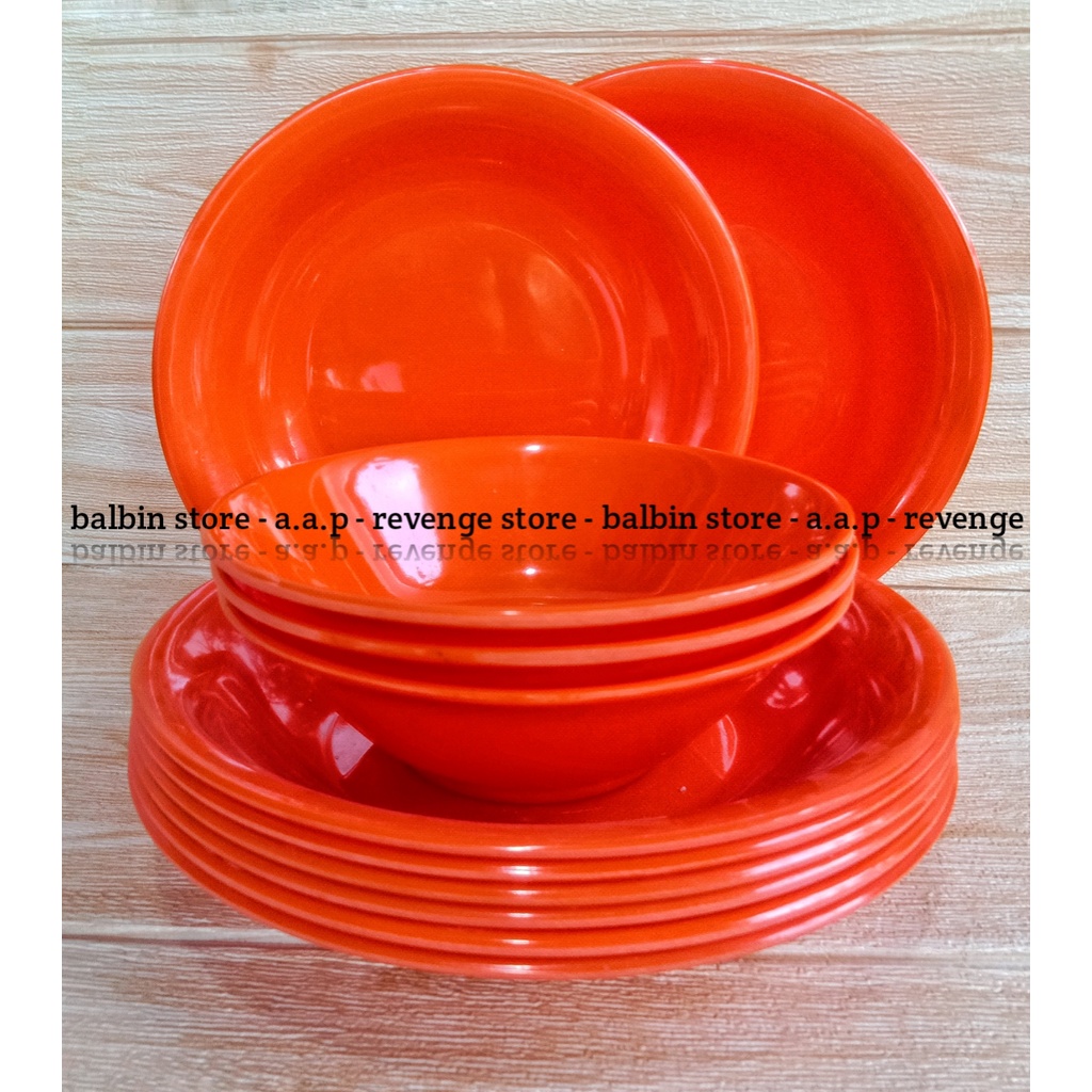 satu set isi 1 piring makan uk.9.inch &amp; 1 mangkuk mie bulat uk.6.inc | piring melamin dan mangkuk melamin berkualitas tinggi - melamine ware food grade