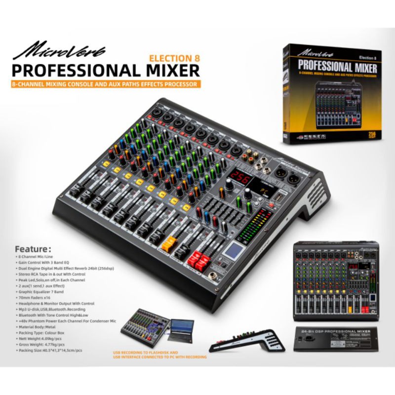 MIXER 8 CHANNEL MICROVERB ELECTION 8 BARU SUPPORTS PC