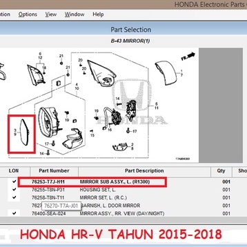 kaca spion honda hrv 2015 2016 2017 2018 2019 2020 2021 76203-T7J 76253-T7J