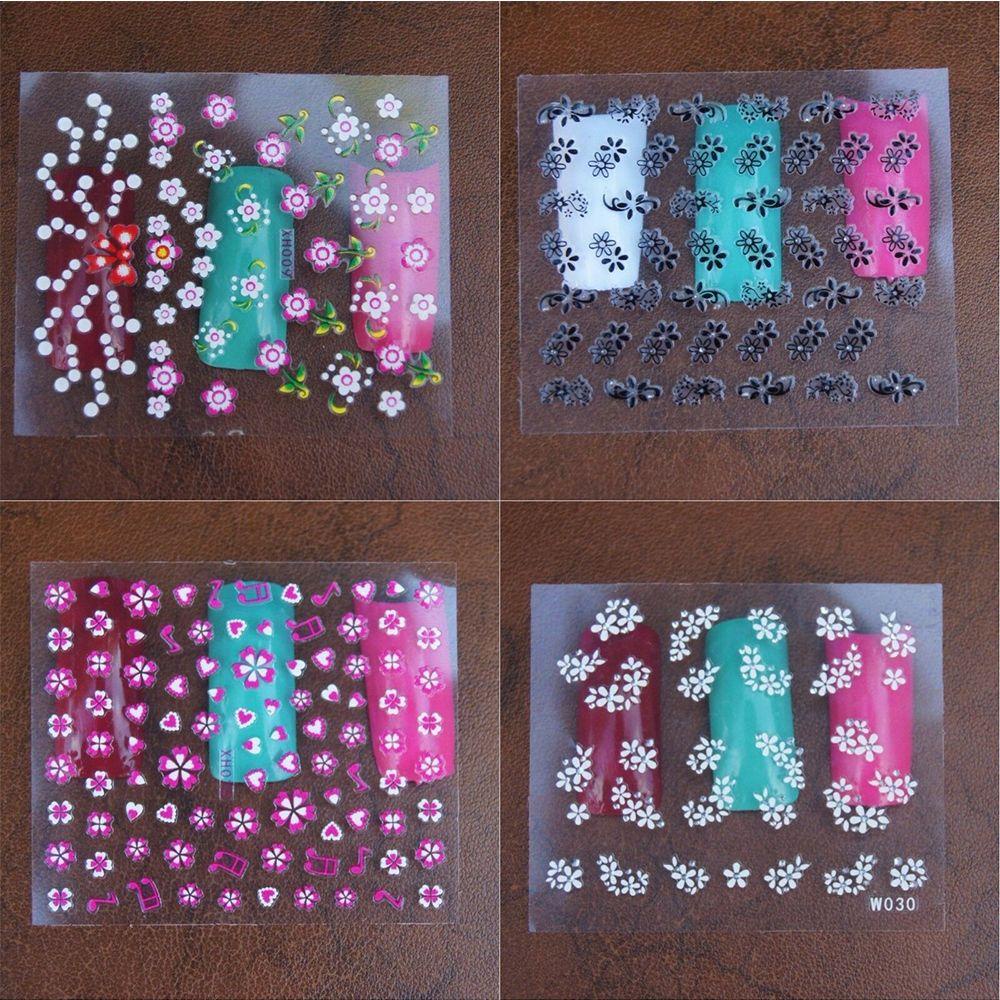 Needway   Stiker Nail Art Decals Dekorasi Desain 3D Manicure Tips 50lembar Manikur Bunga