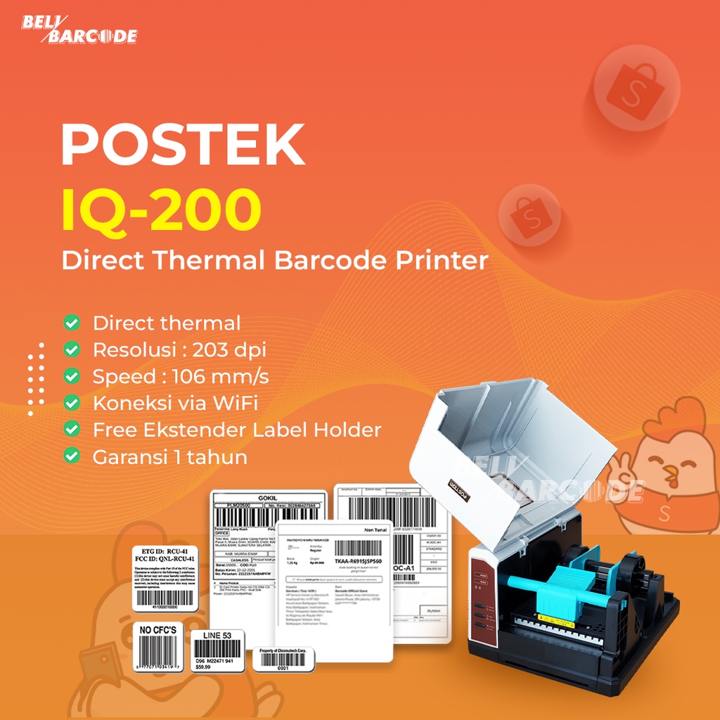 Printer Barcode Postek IQ-200 WiFi Cetak Label Thermal 203 DPI