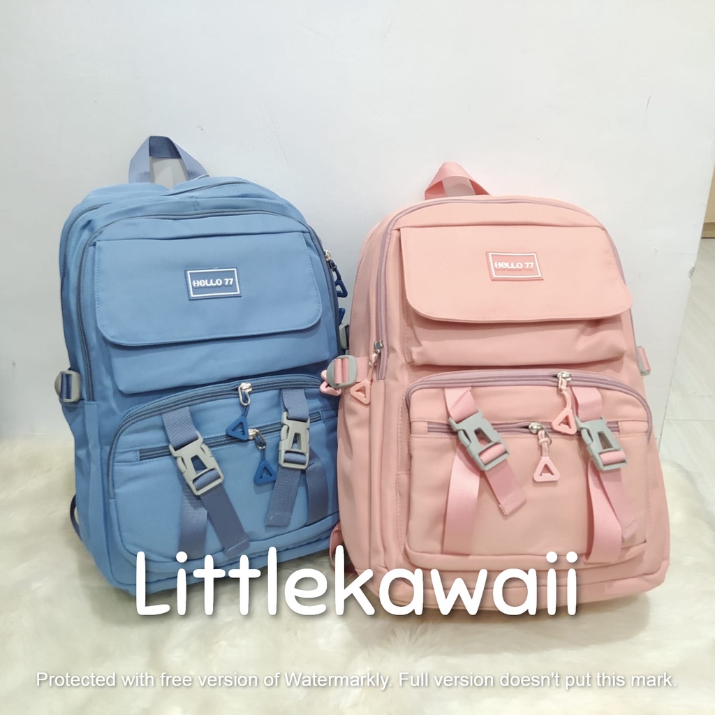 LK/ Tas Ransel Laptop Backpack Parasut Sekolah Fashion Casual Anak Remaja Hello77 Gesper Import