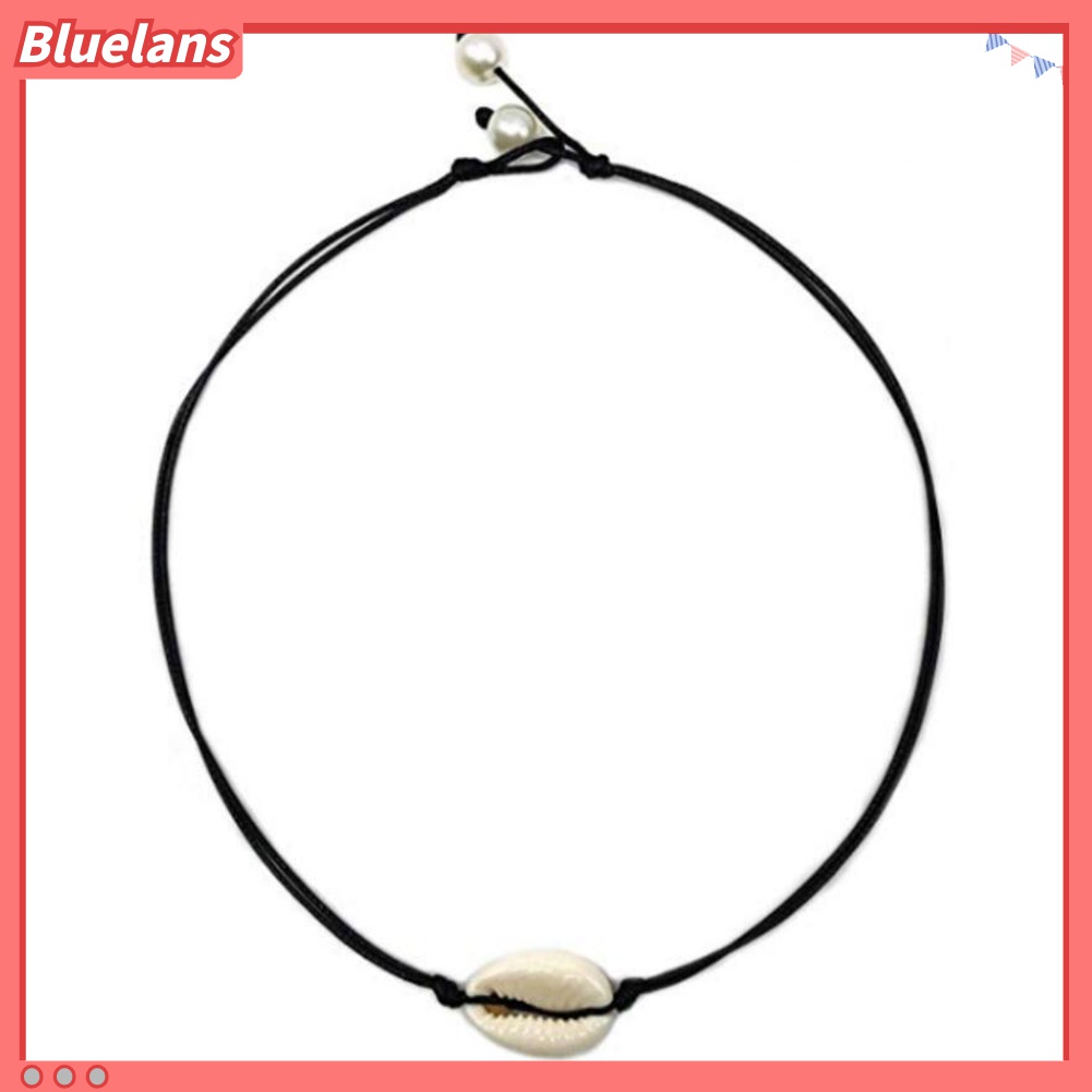 Kalung Choker Bahan Kulit Imitasi Aksen Mutiara Gaya Boho Hawaii Untuk Wanita