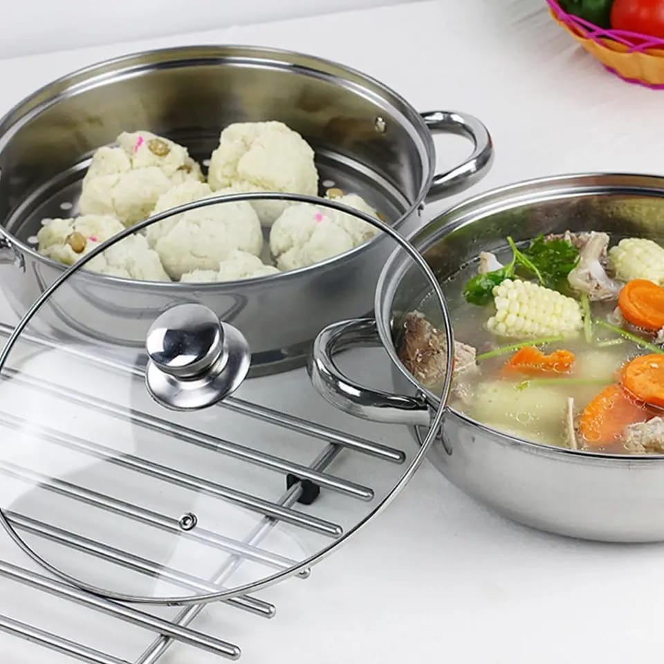 panci steamer panci kukusan tingkat 2 /steam pot stainless steel /Panci steamer set 28 cm bahan stainless [PADMA]