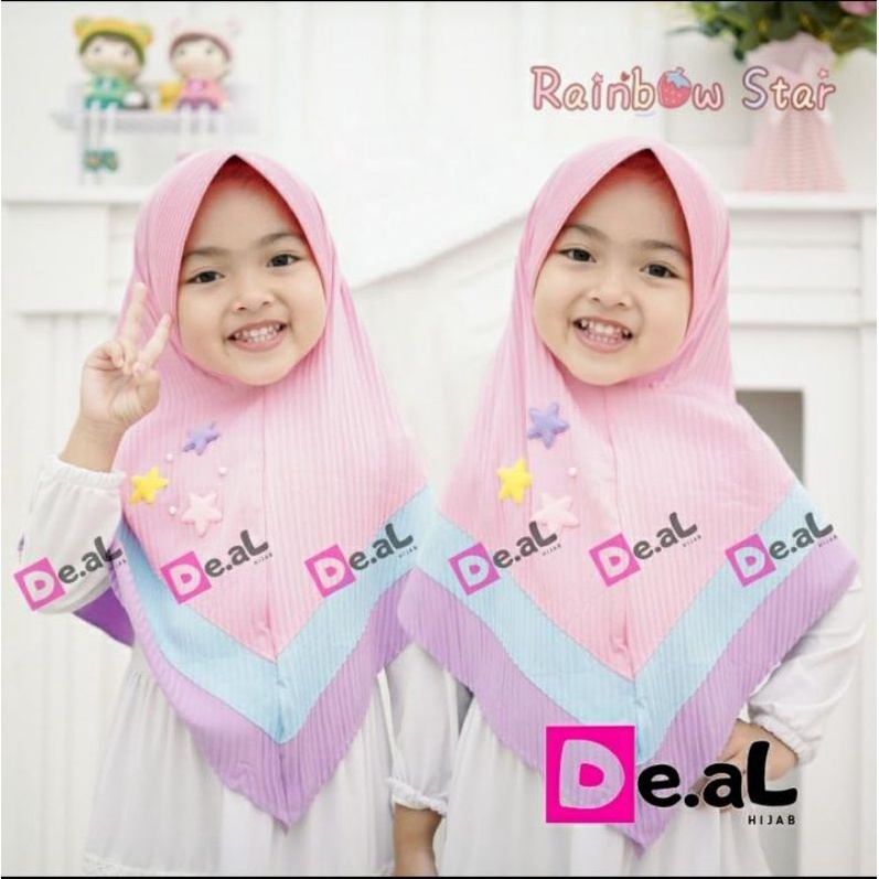 Hijab anak plisket instan pelangi, hijab plisket anak rainbow de.al hijab, hijab anak variasi bintan