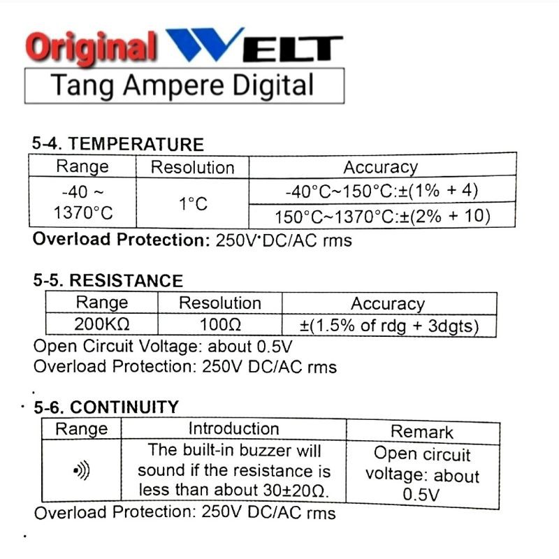 Tang Ampere Clamp Meter Digital Mini MT87 WELT.