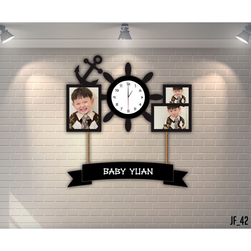 Jam Dinding Frame Custom Foto Pernikahan Keluarga Ulangtahun JF42